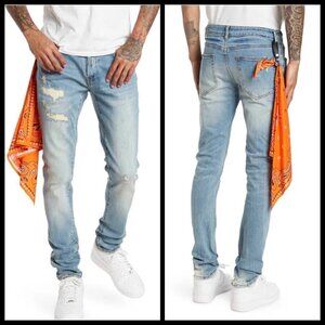 BLUECARATS The McQueen 5-Pocket Slim Fit Jeans ~ Light Distressed 32 NWT